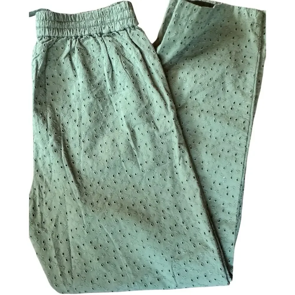 J.Crew Women's Eyelet Green Patterned Pants Sz XS NWT